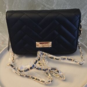 Bebe Sophia Black Quilted Crossbody Bag with Gold Chain New